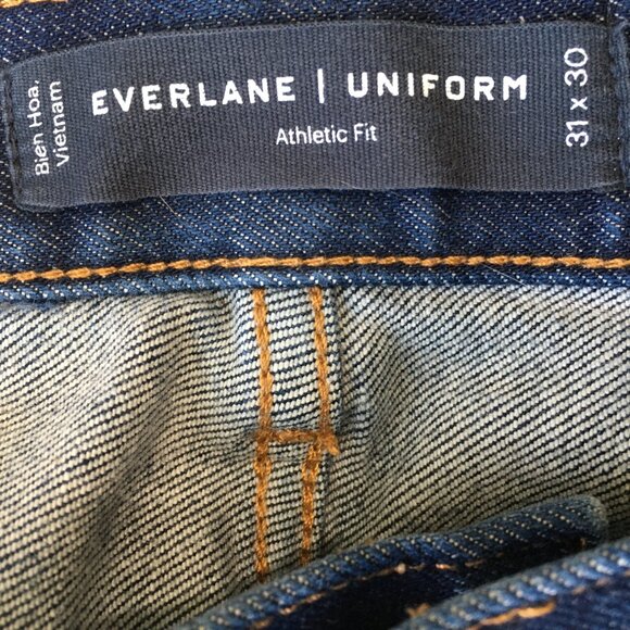 EVERLANE Uniform Athletic Fit Dark Wash Organic Cotton Blend 5 Pocket Jeans - Picture 2 of 9